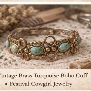 Vintage Brass Turquoise Boho Cuff